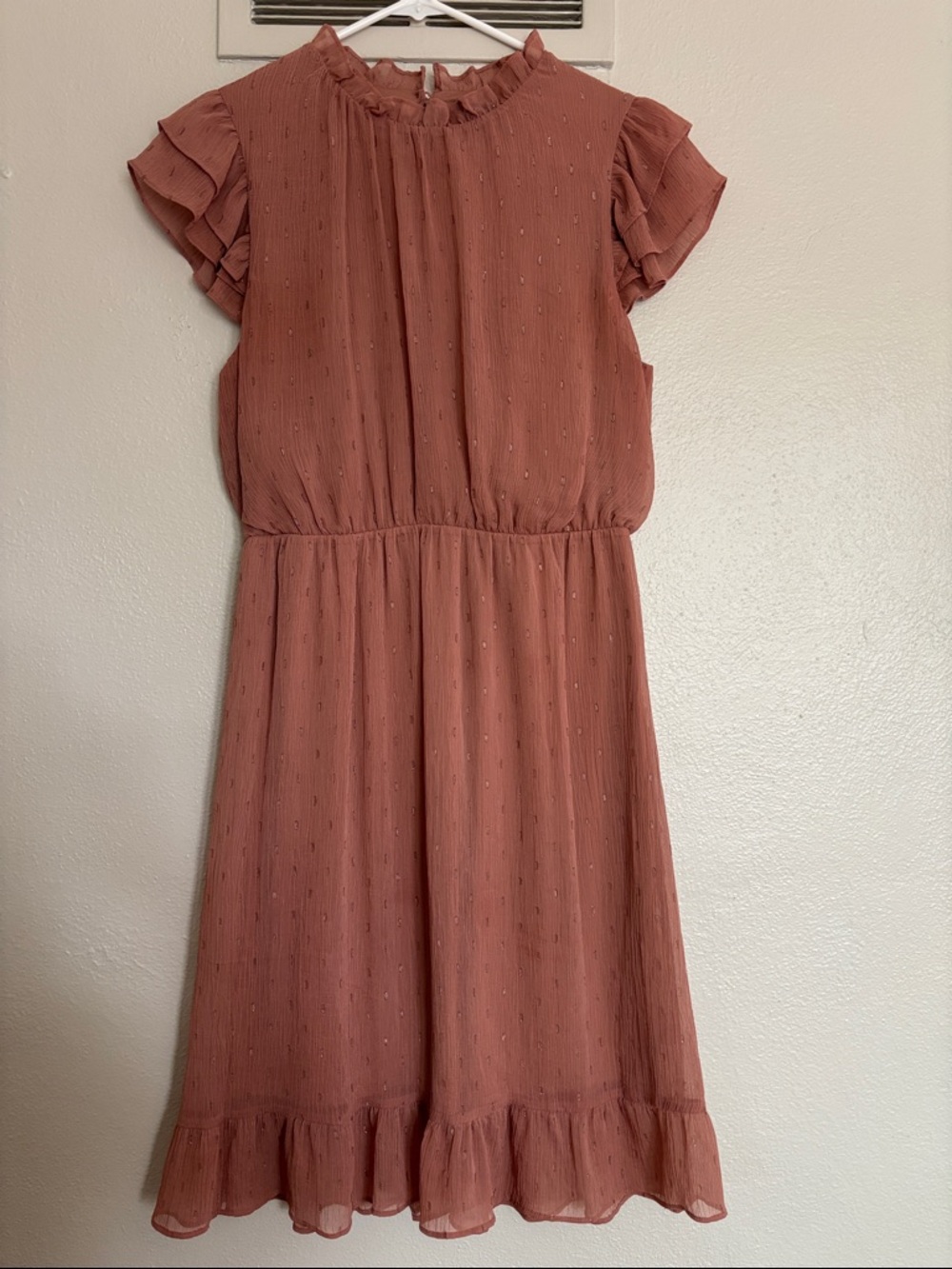 Express Mauve Rust Ruffle Sleeve Mini Dress